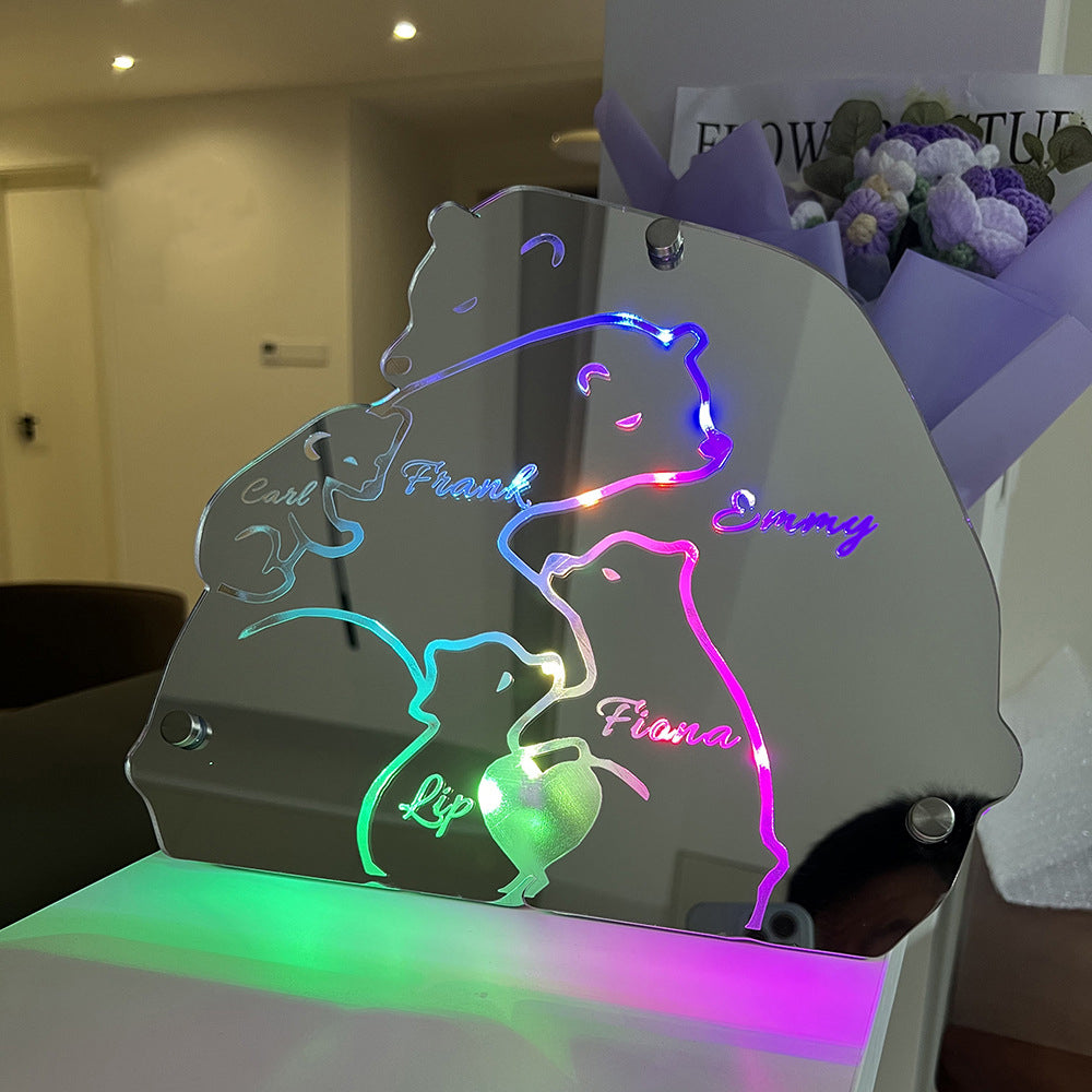 Personalized Remote Control Bears Family Mirror Light