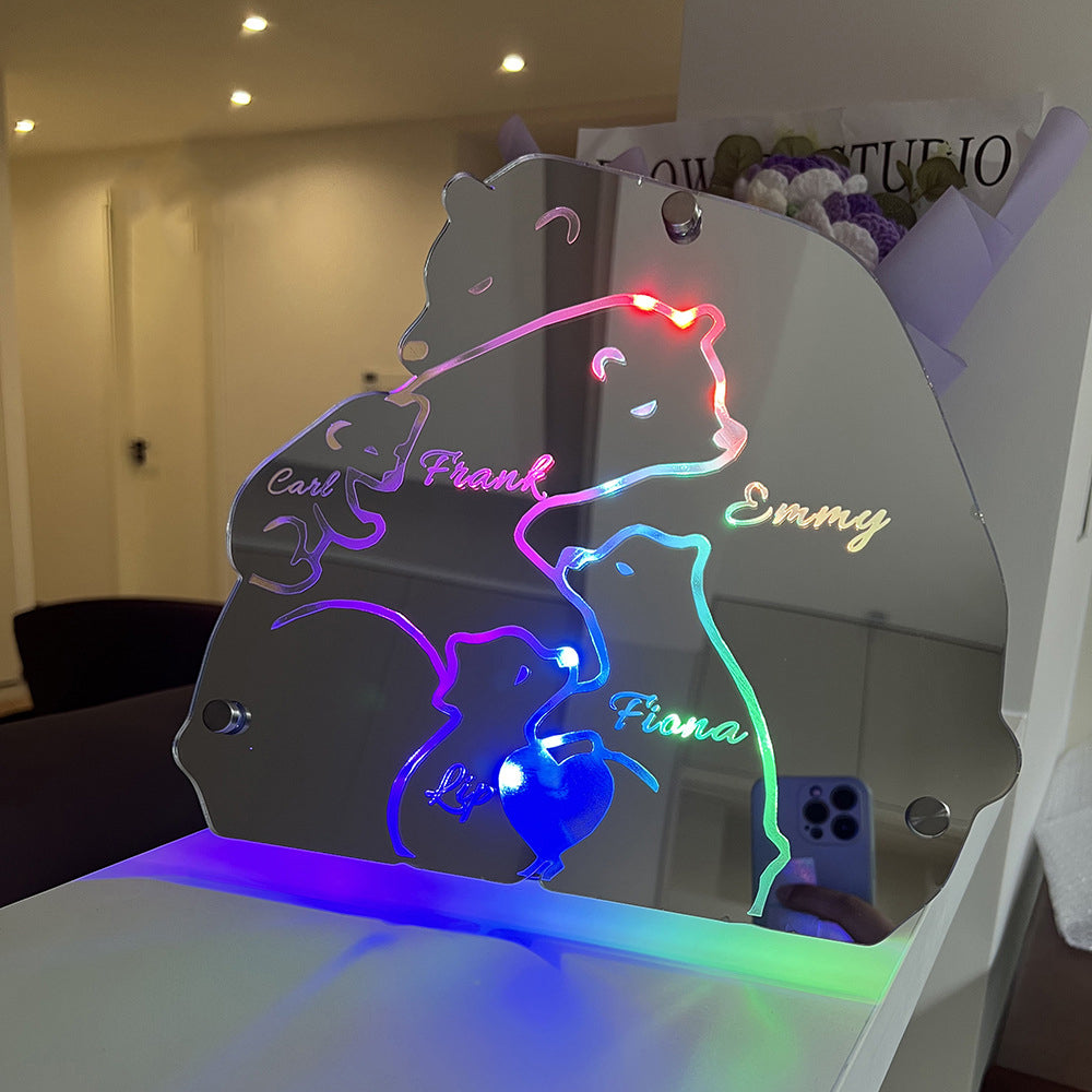 Personalized Remote Control Bears Family Mirror Light