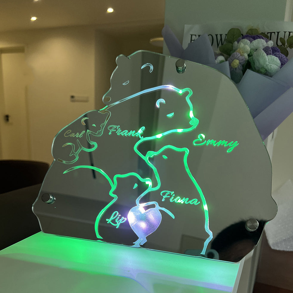 Personalized Remote Control Bears Family Mirror Light