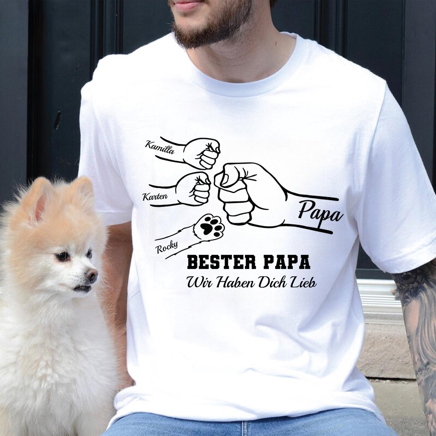 Individuelles Faustgruß-Papa-Shirt, Papa-Shirt mit den Namen der Kinder