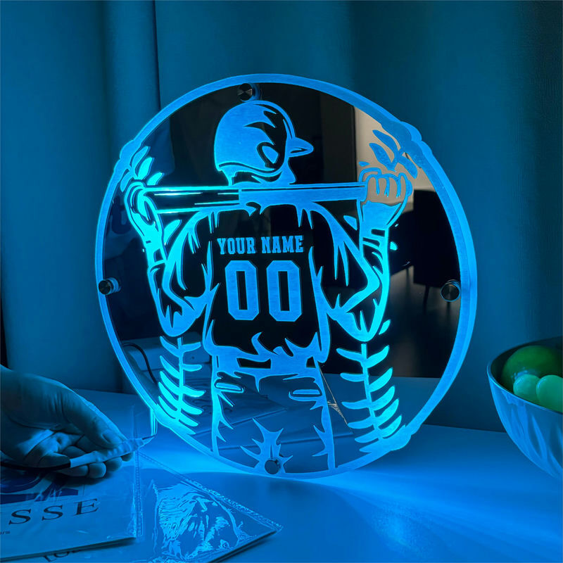 Personalized Baseball Mirror Lamp Cool Gift