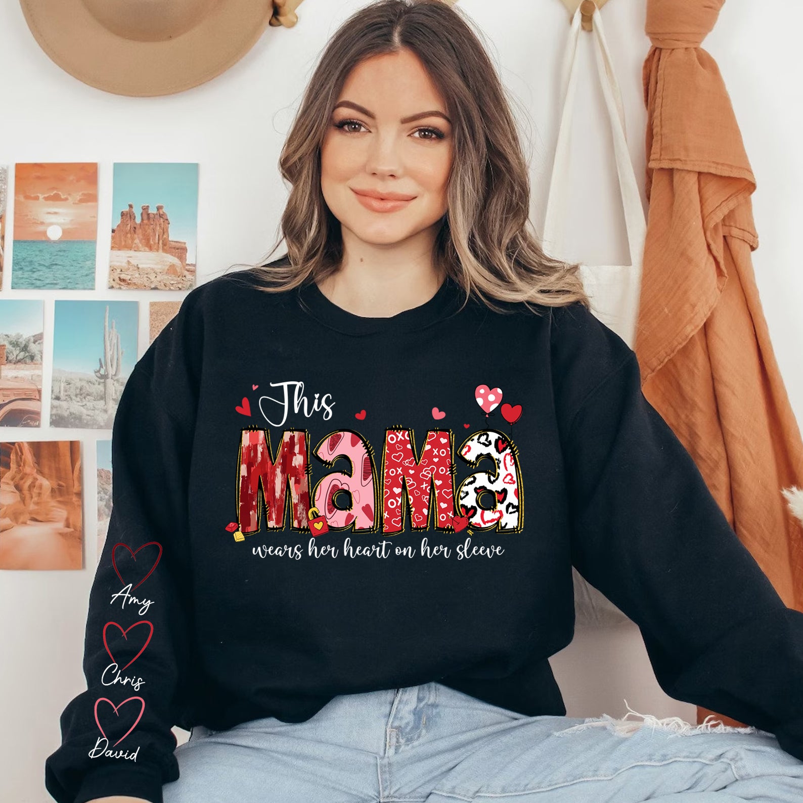 Personalized Heart on Her Sleeve Mom Sweatshirt