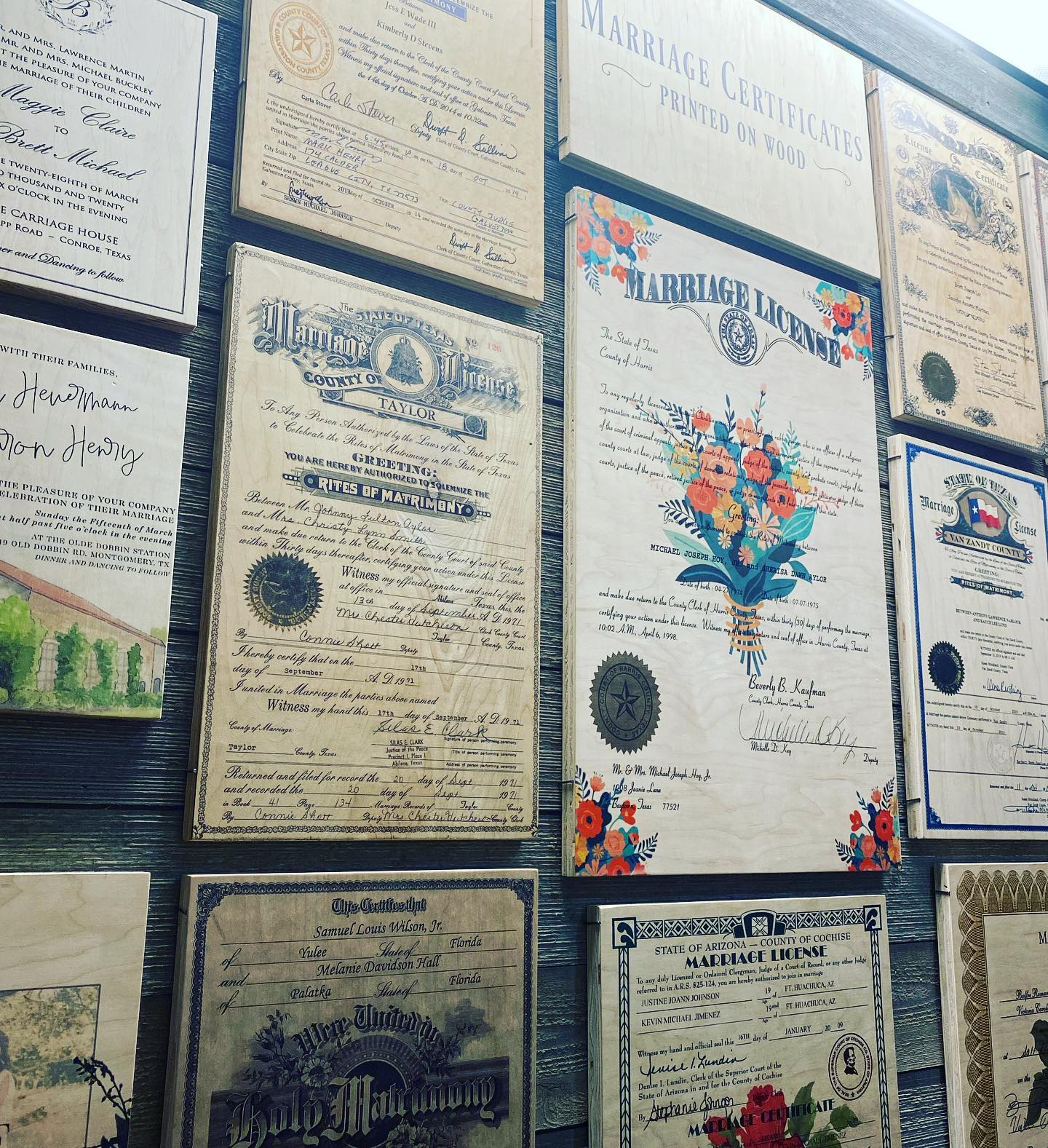 Marriage Certificates on Wood