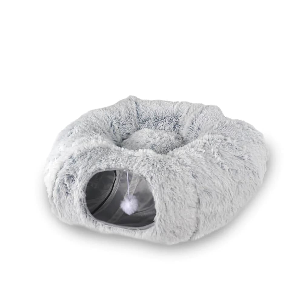 Cat Tunnel Bed – Foldable & Cozy Pet Hideout-Donut rolling cage cat tunnel plush soft pet nest cat channel entertainment drilling hole
