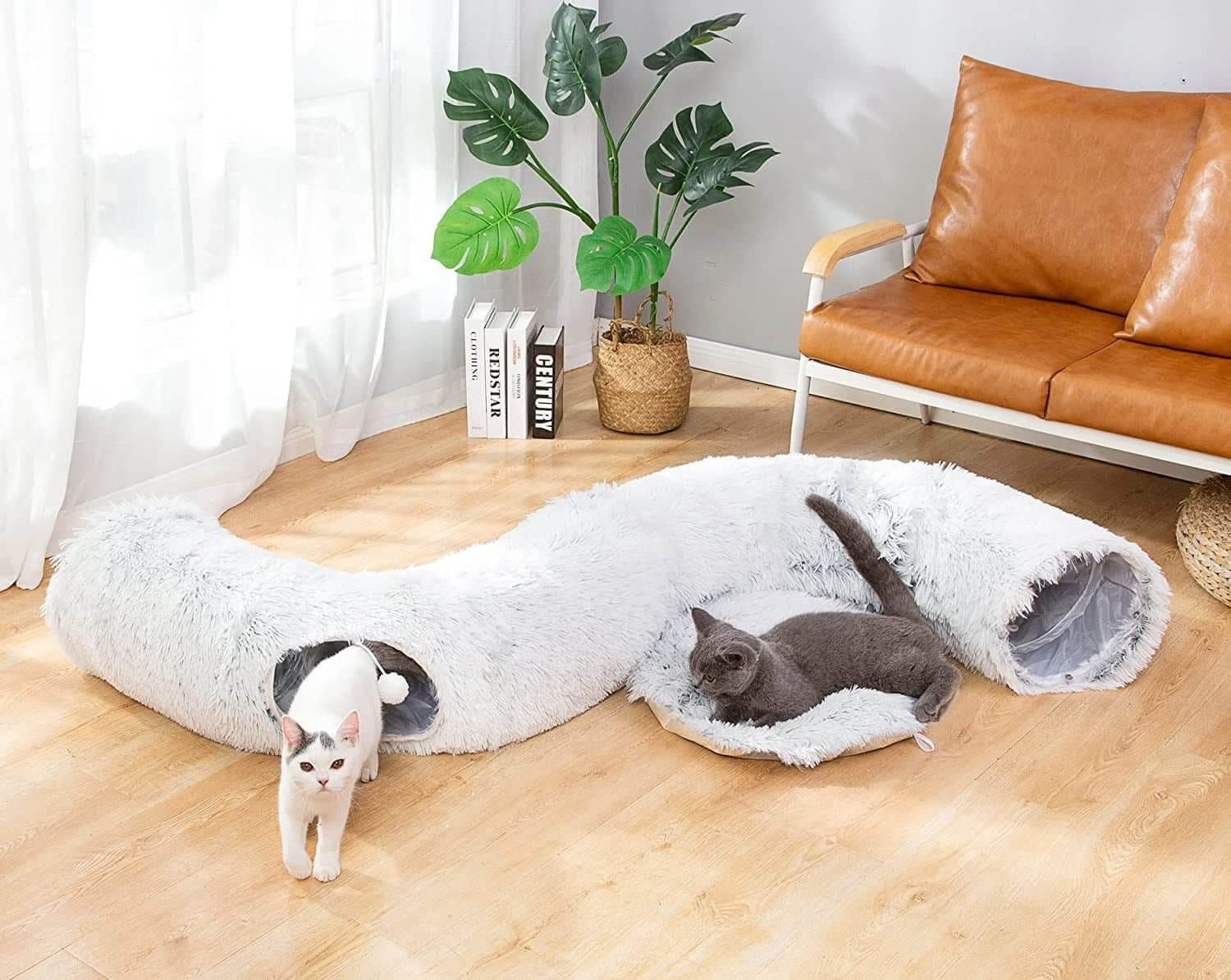 Cat Tunnel Bed – Foldable & Cozy Pet Hideout-Donut rolling cage cat tunnel plush soft pet nest cat channel entertainment drilling hole