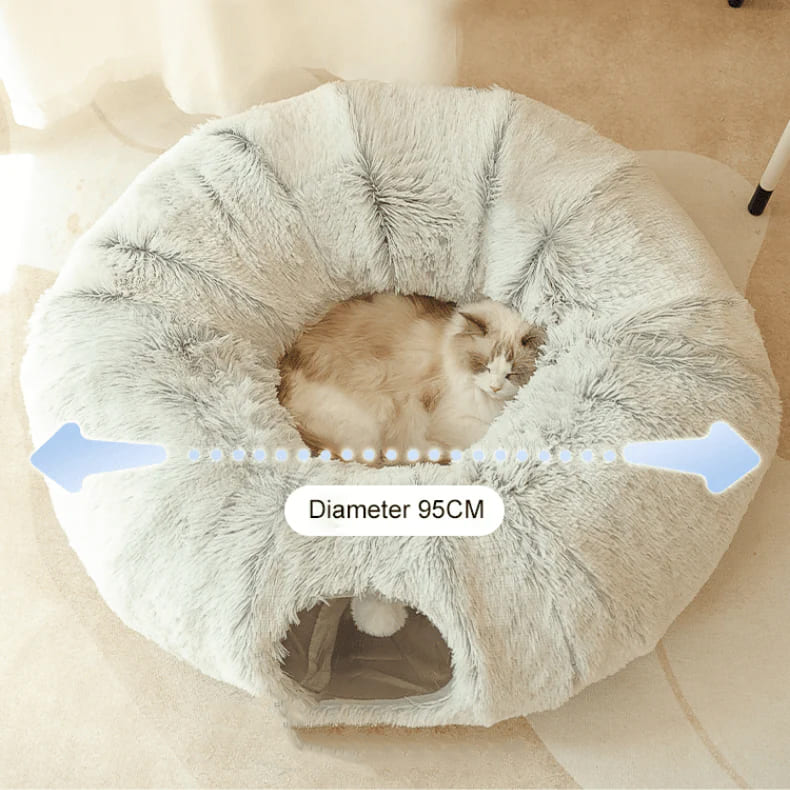 Cat Tunnel Bed – Foldable & Cozy Pet Hideout-Donut rolling cage cat tunnel plush soft pet nest cat channel entertainment drilling hole