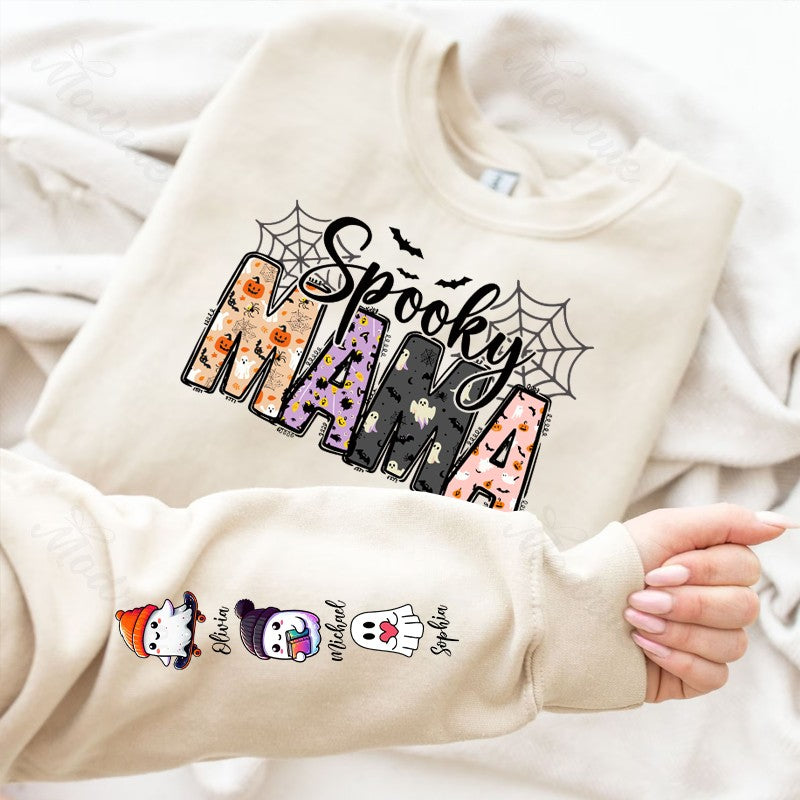 Halloween Mama Wears Her Ghost Kids on Her Sleeve Custom Sweatshirt