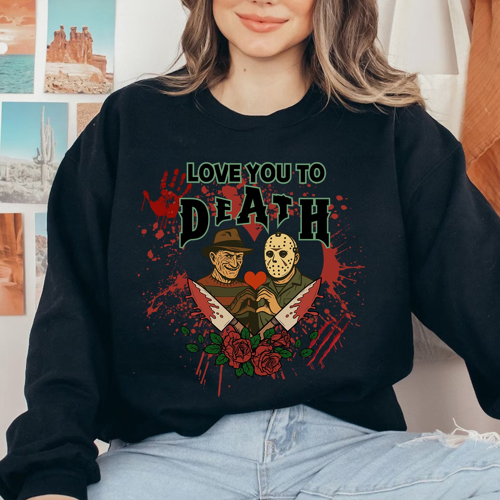 Love You to Death Halloween Horror Characters Tee