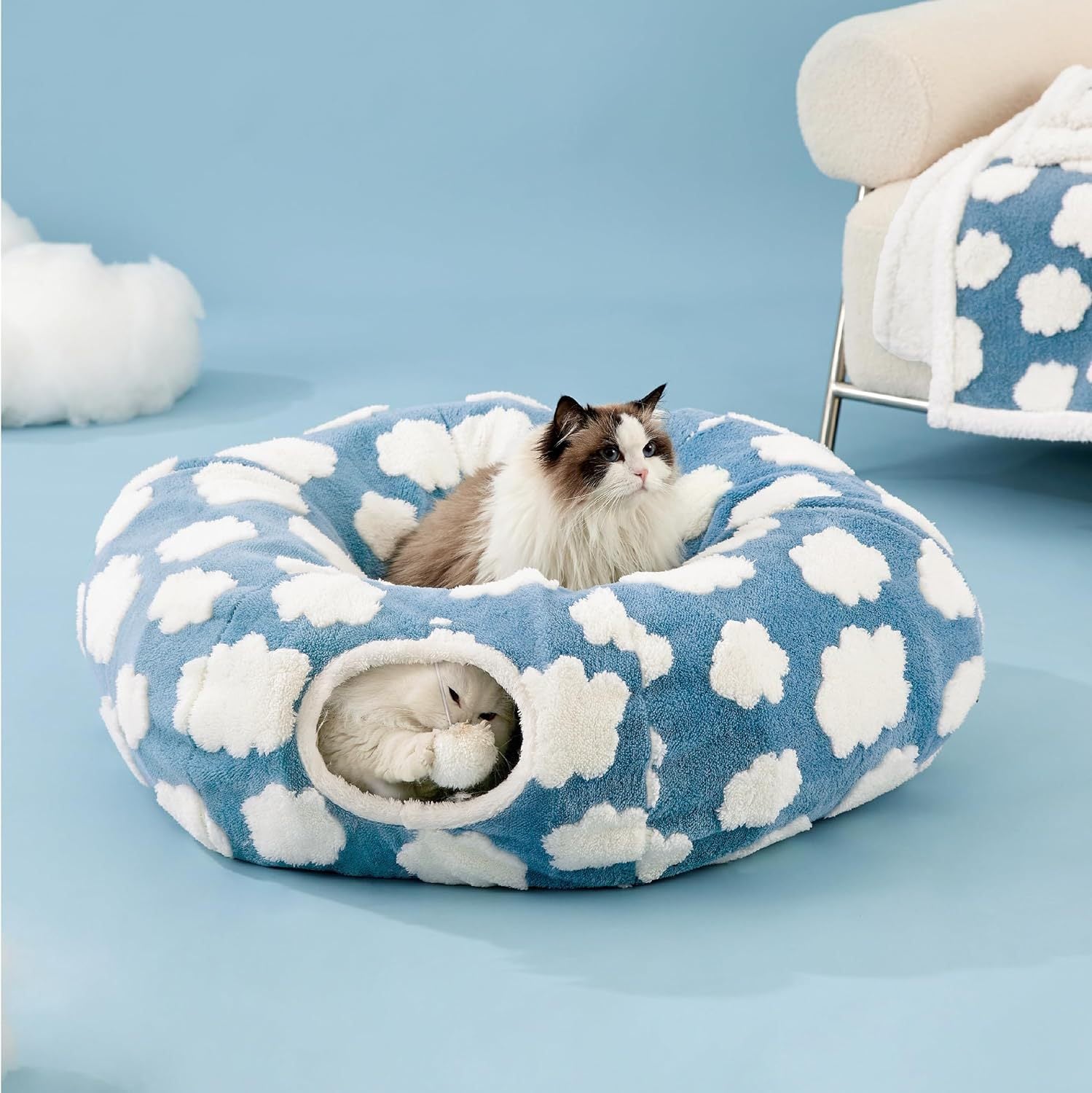 Cat Tunnel Bed – Foldable & Cozy Pet Hideout-Donut rolling cage cat tunnel plush soft pet nest cat channel entertainment drilling hole