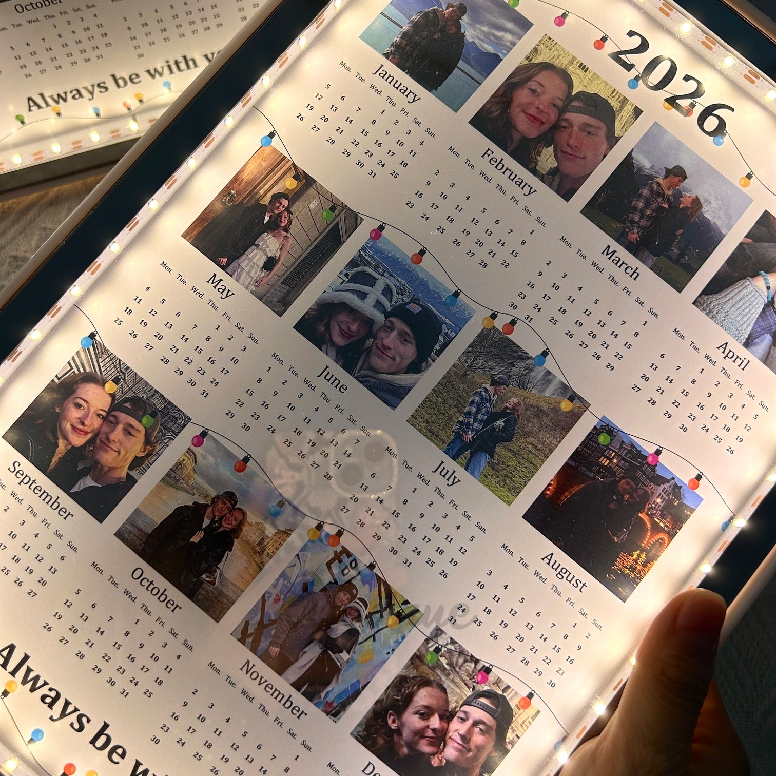Personalized 2026 Calendar Mirror Light Box with Photo