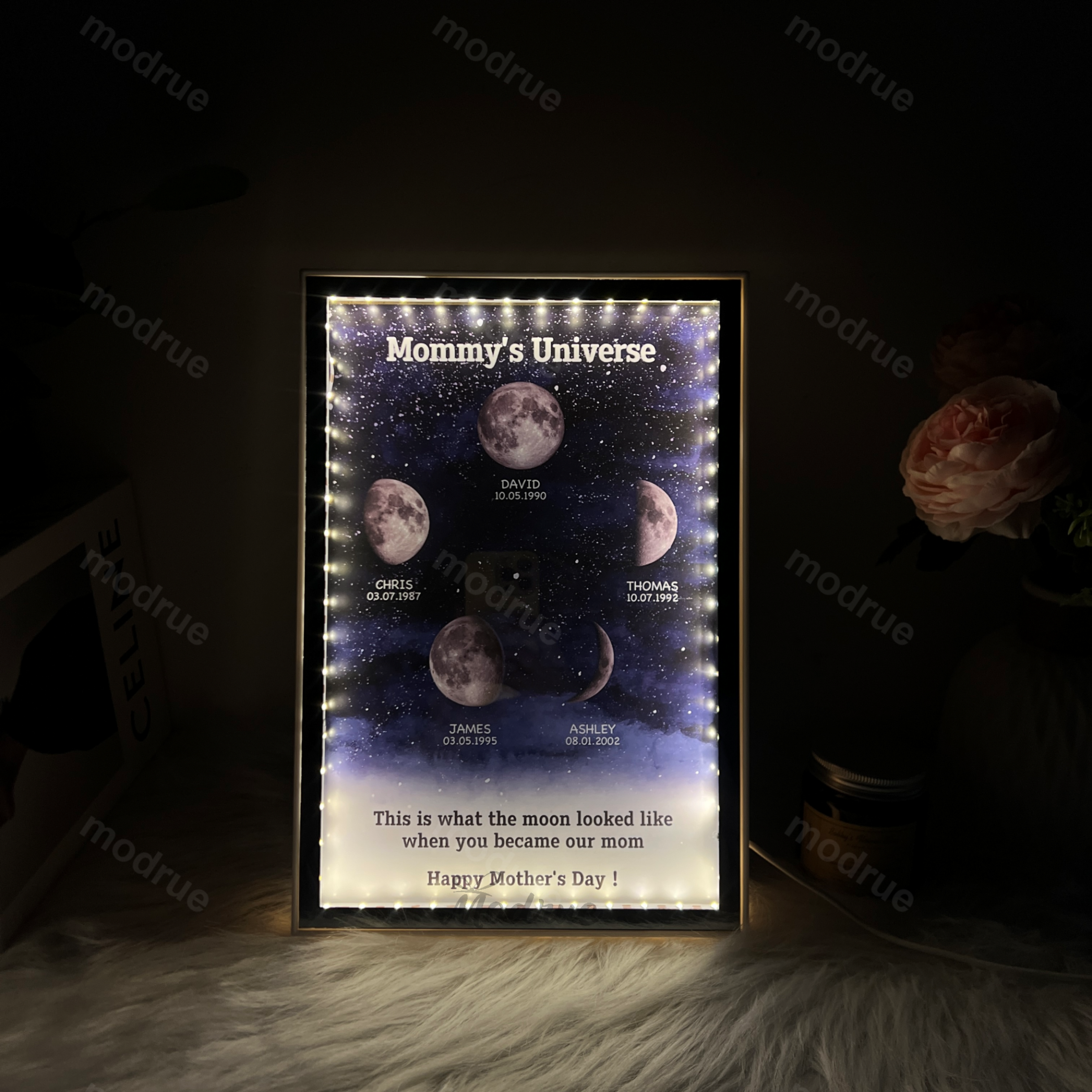 Starry Night Customize Birth Moon Phase Mirror Light Box