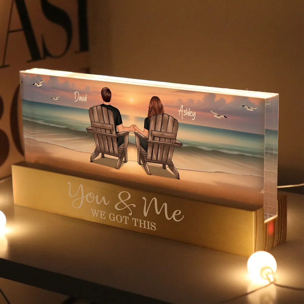 Eternal Sunset Beach Couple Personalized Acrylic Block LED Night Light For Him, Her