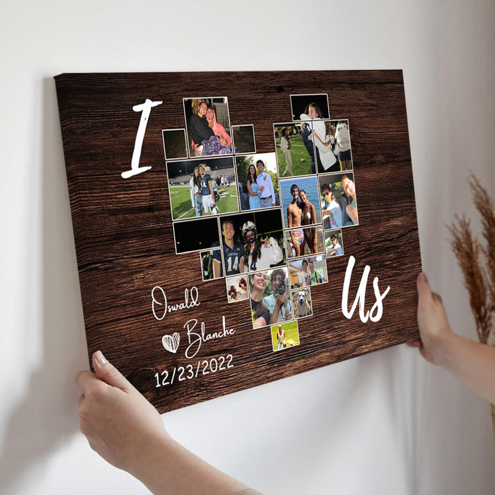 I Heart You Photo Collage Custom Canvas For Couples