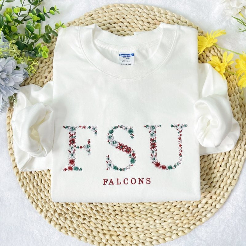 Custom Floral College Team Embroidered Sweatshirt & Tshirt