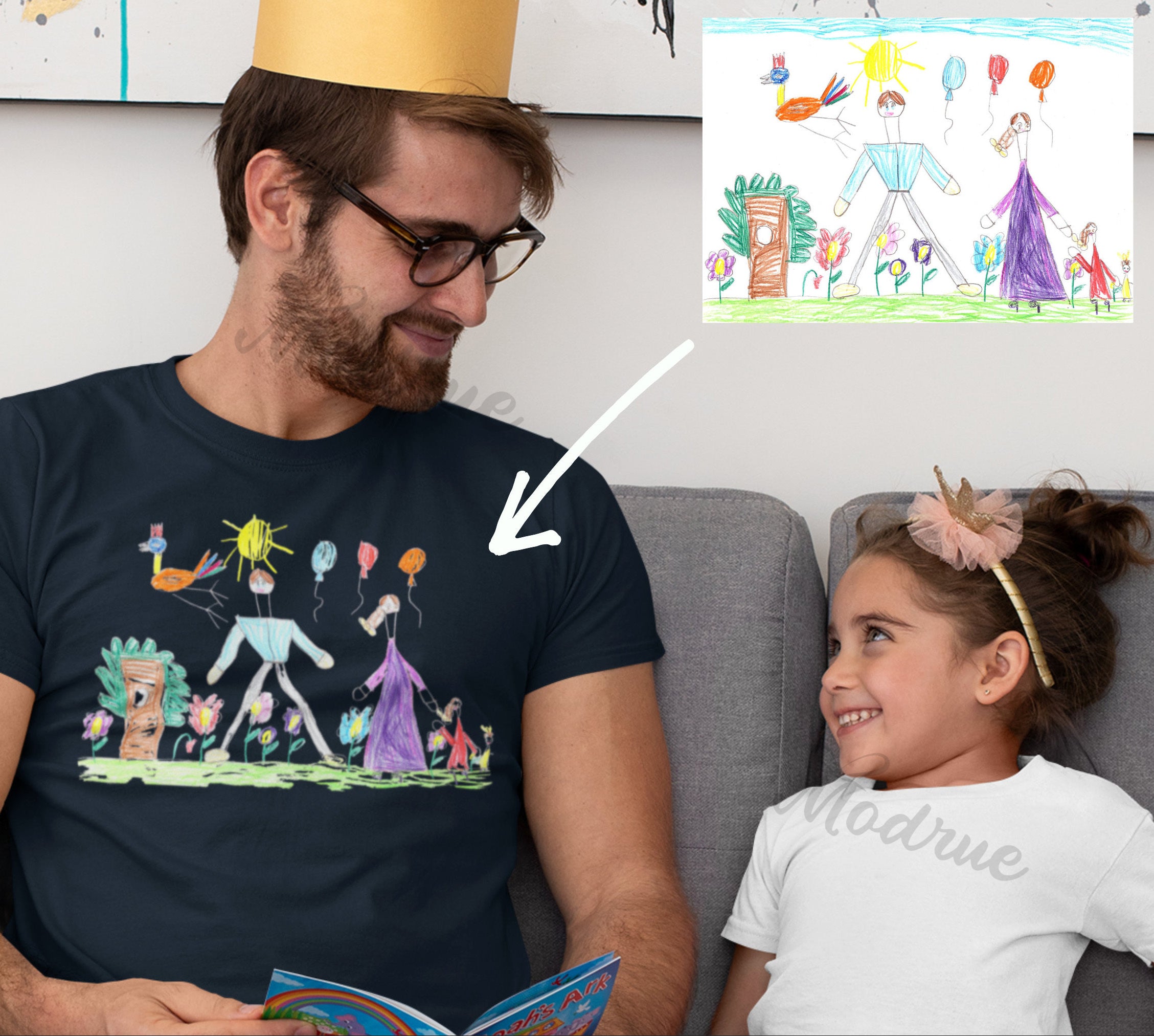 Custom Dad Shirt With Kids Drawing Father's Day Shirt