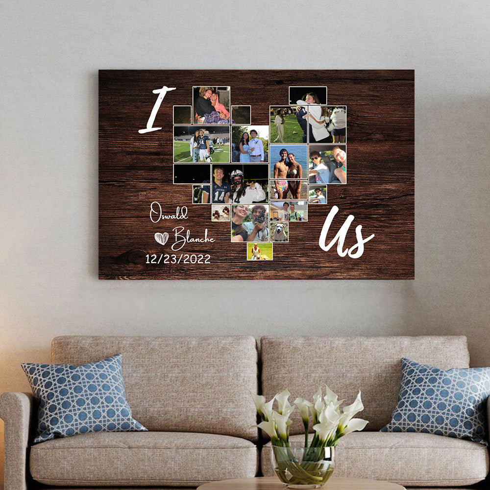 I Heart You Photo Collage Custom Canvas For Couples