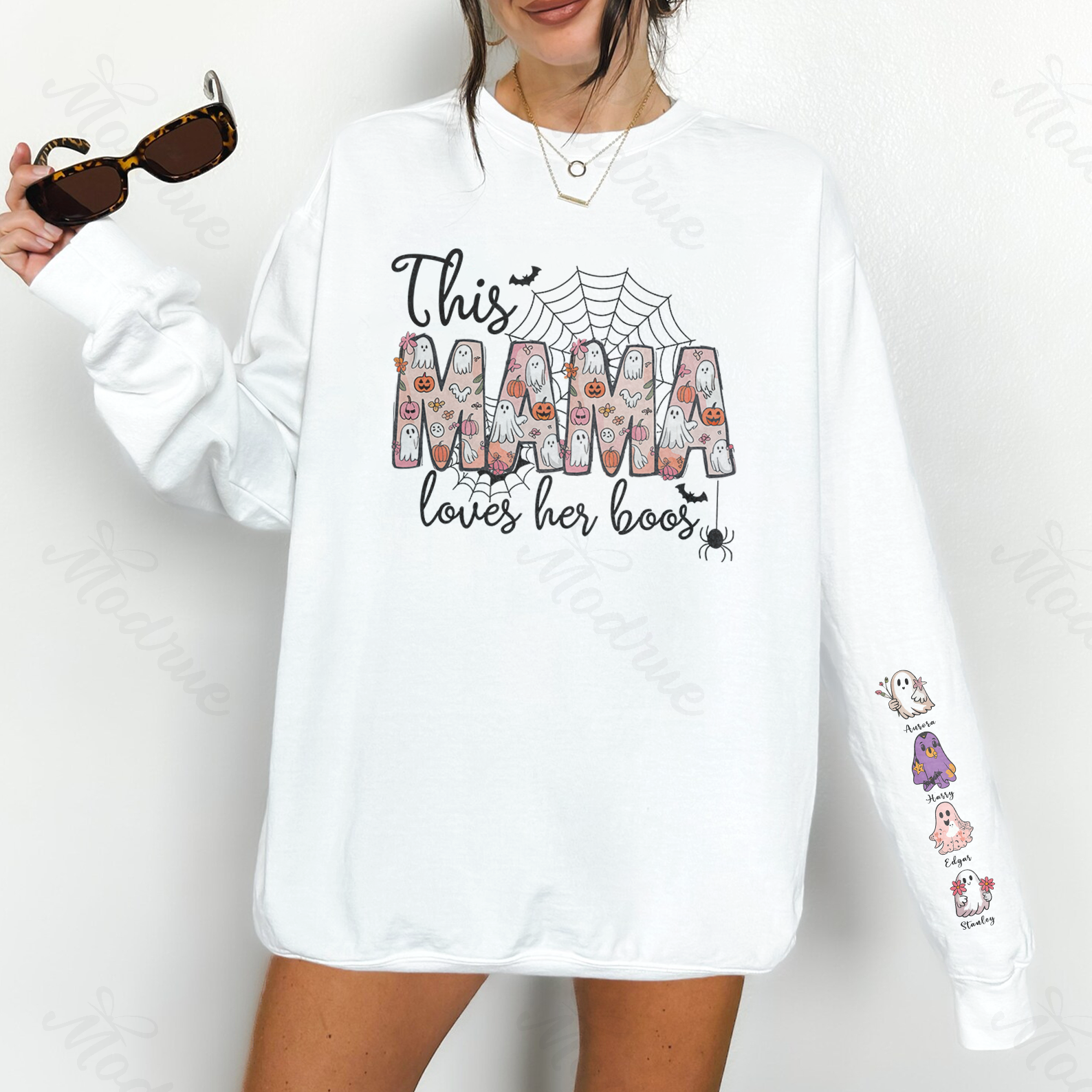 Halloween Spider Mama Wears Her Heart on Her Sleeve Custom Sweatshirt