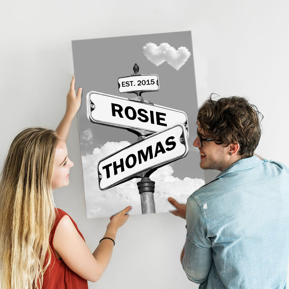 Personalized Love Canvas Street Sign Wall Art for Couples