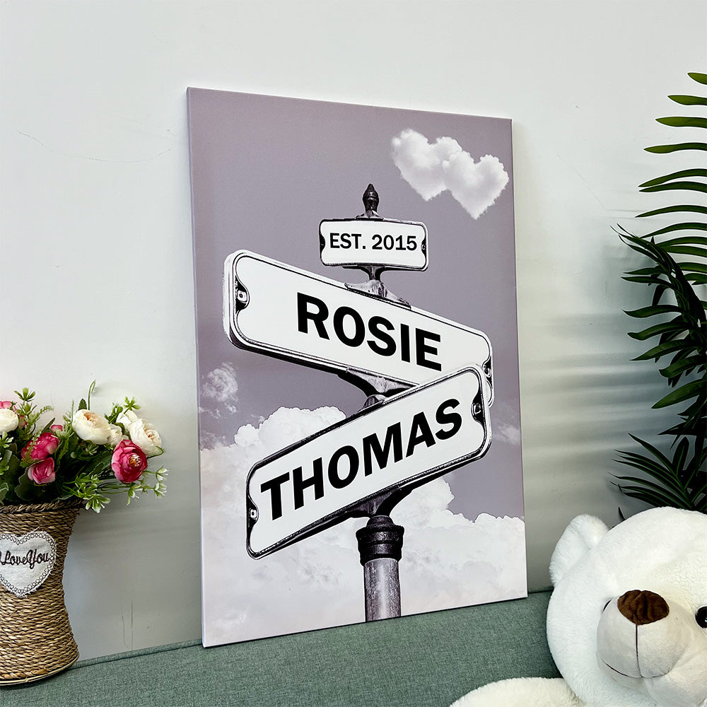 Personalized Love Canvas Street Sign Wall Art for Couples