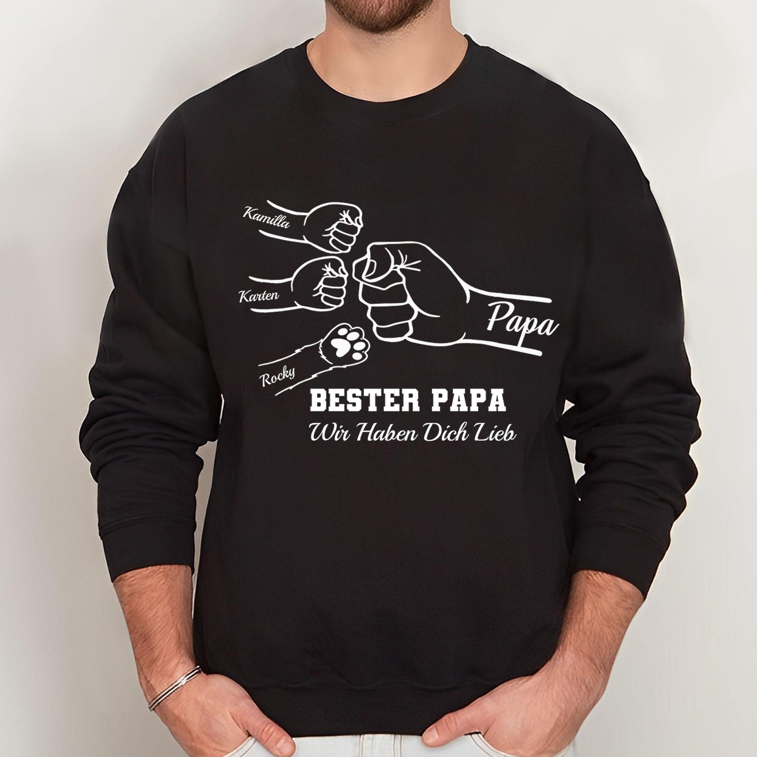 Individuelles Faustgruß-Papa-Shirt, Papa-Shirt mit den Namen der Kinder