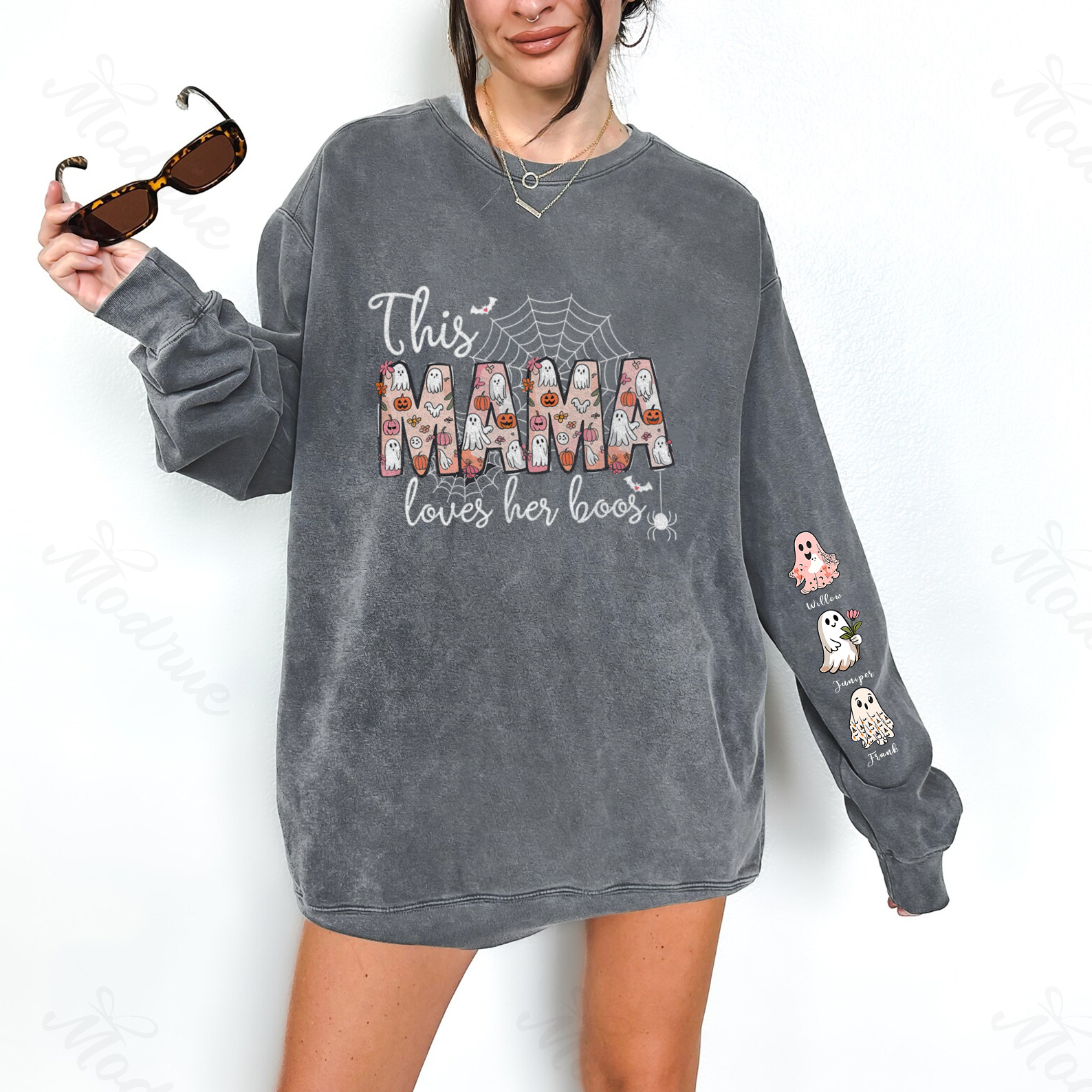 Halloween Spider Mama Wears Her Heart on Her Sleeve Custom Sweatshirt