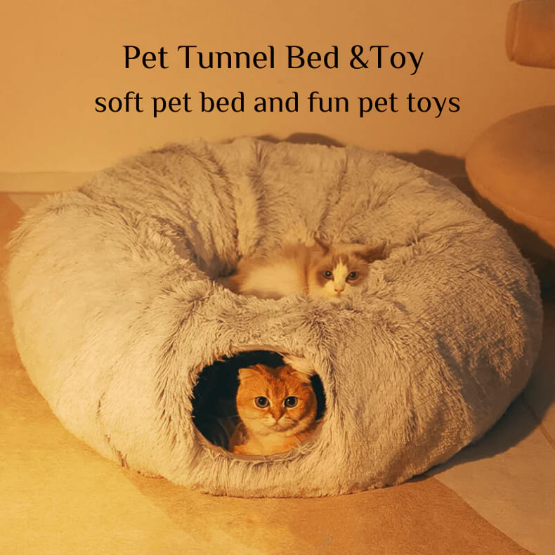 Cat Tunnel Bed – Foldable & Cozy Pet Hideout-Donut rolling cage cat tunnel plush soft pet nest cat channel entertainment drilling hole