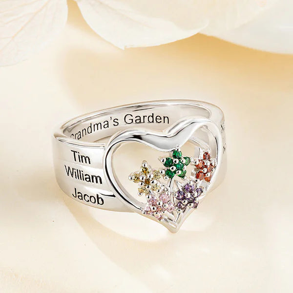 Personalized Grandma's Garden Birthstone Flower Family Ring