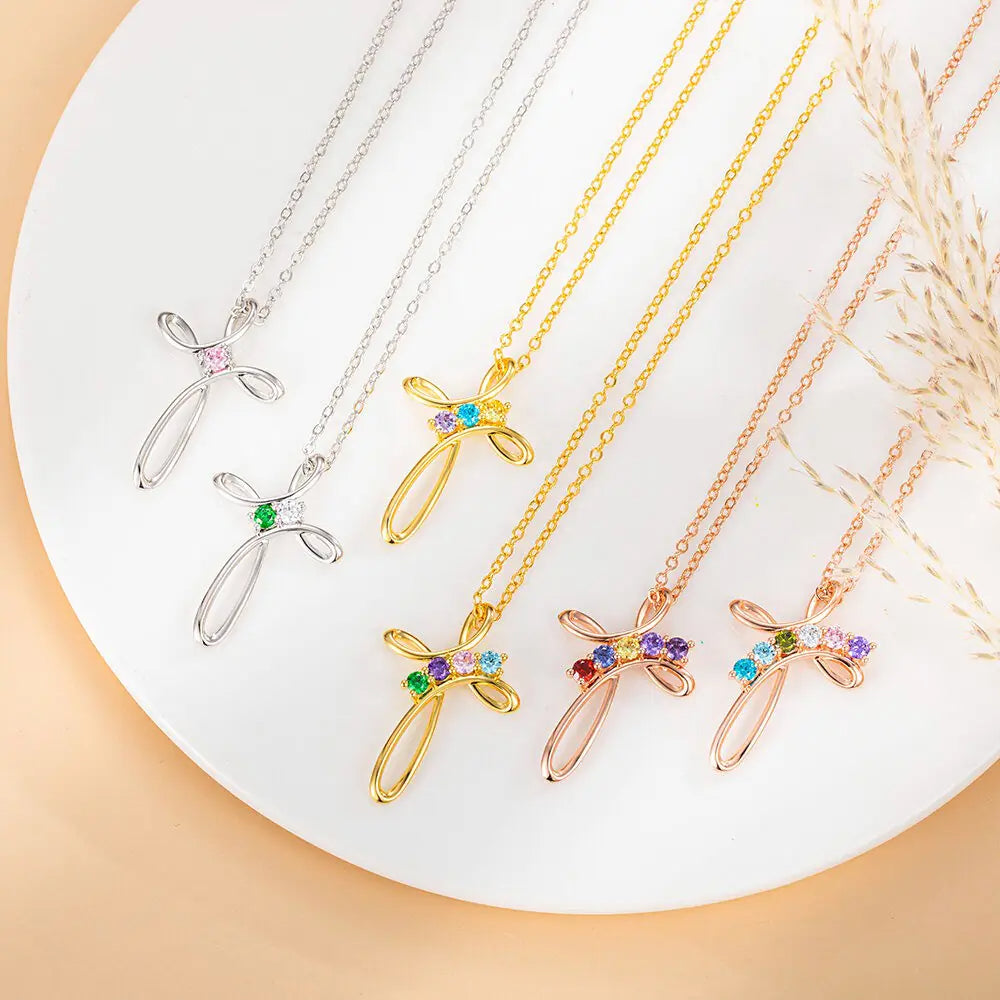 Personalised Birthstone Cross Pendant Necklace