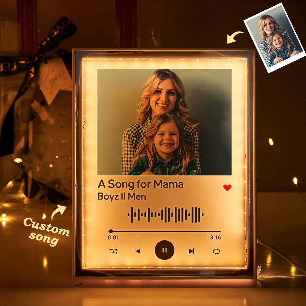 ✨Custom Spotify Code Photo Night Light Mirror Music Gift for Mother's Day ✨