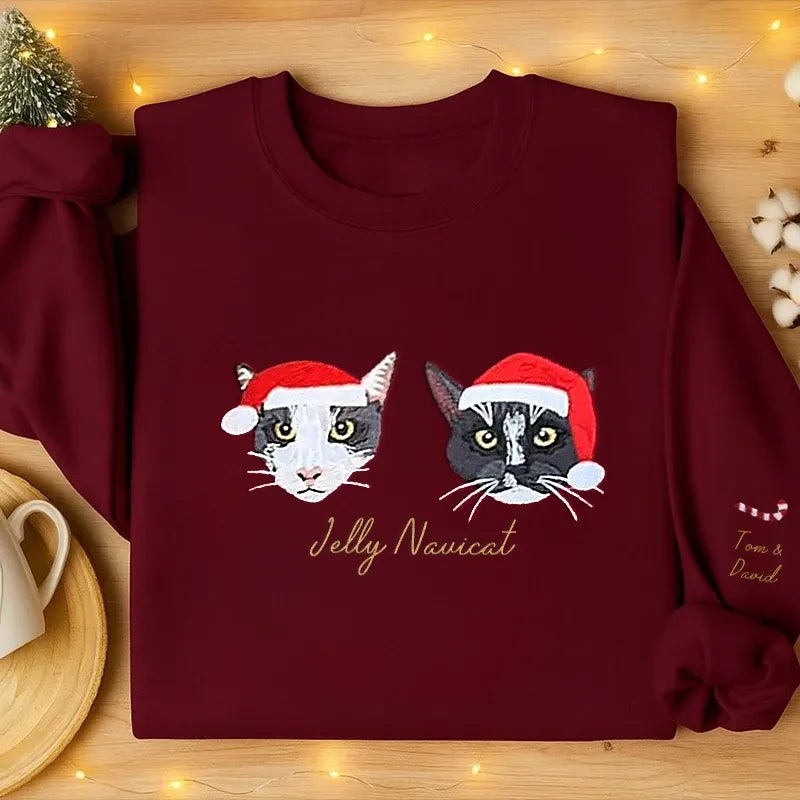 Christmas Custom Embroidered Sweatshirt With Pet Portrait