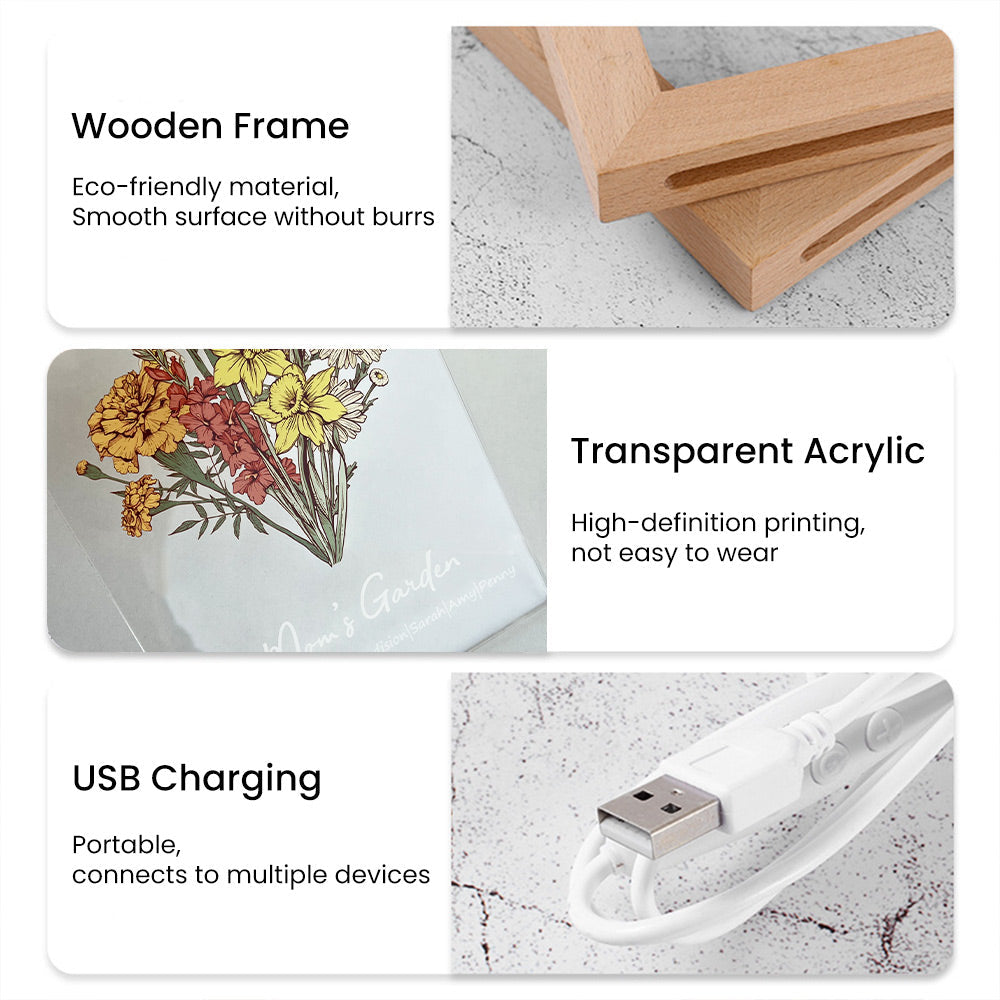 Personalized Birth flower Bouquet Names LED Light🌷