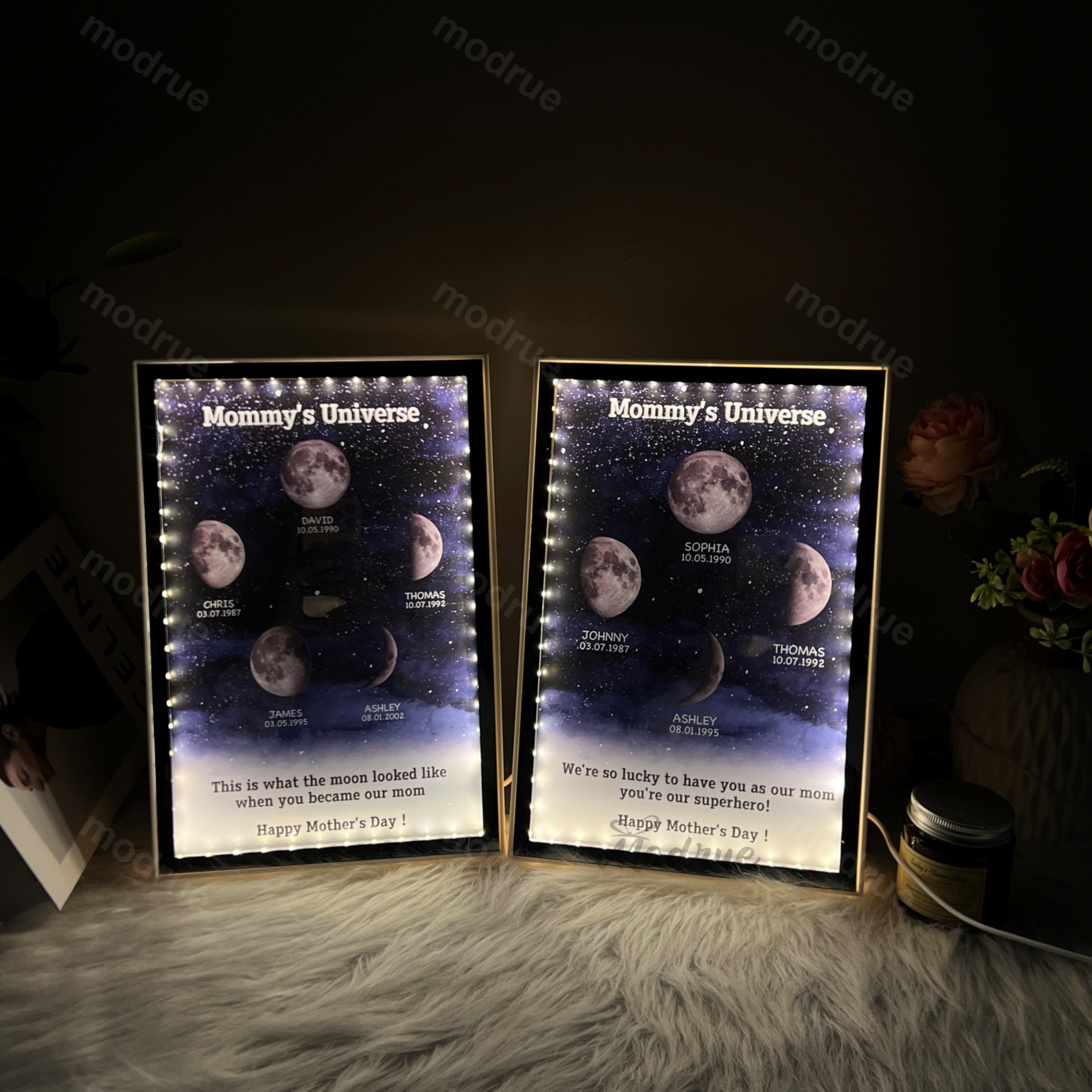 Starry Night Customize Birth Moon Phase Mirror Light Box