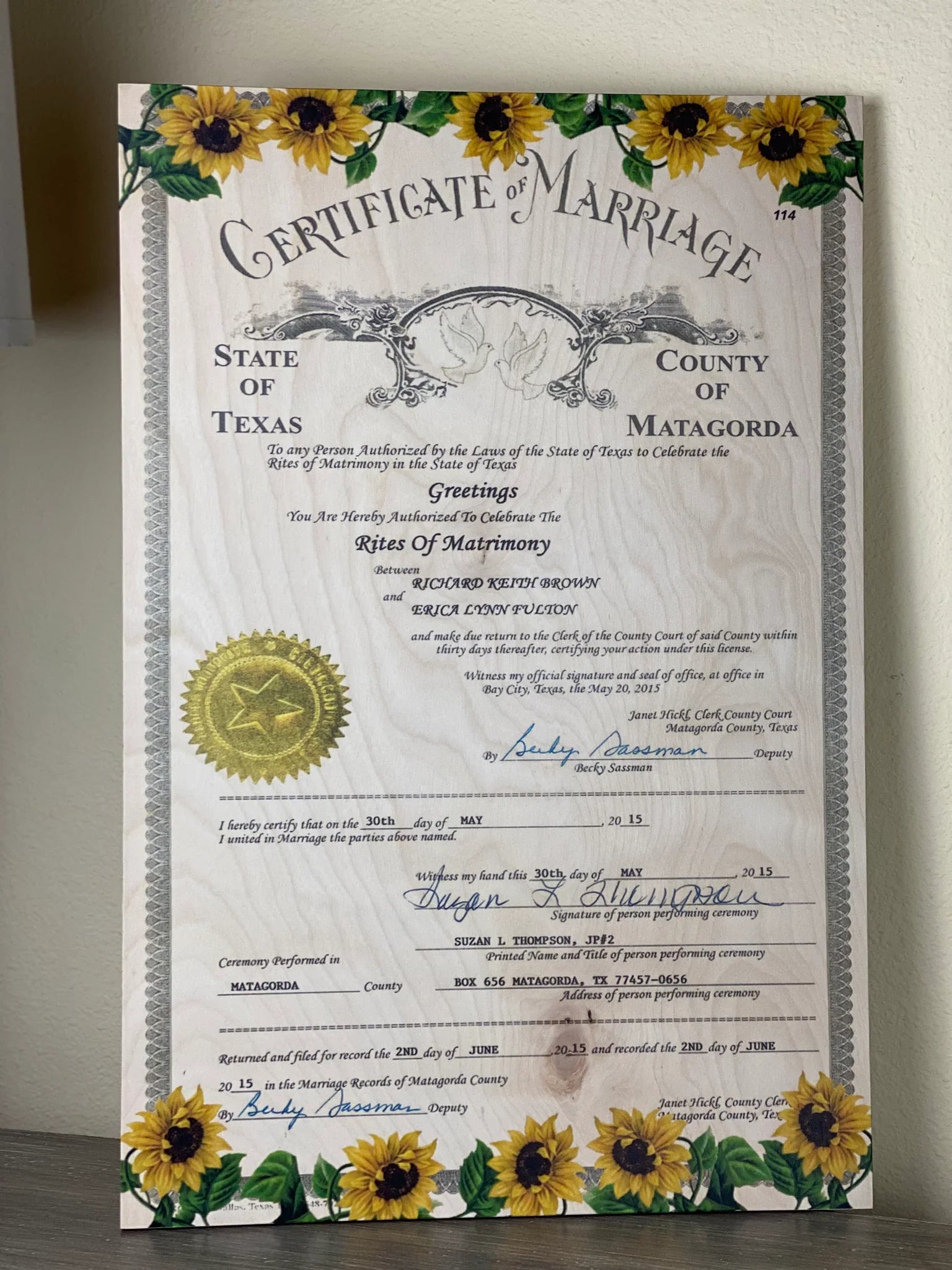 Marriage Certificates on Wood