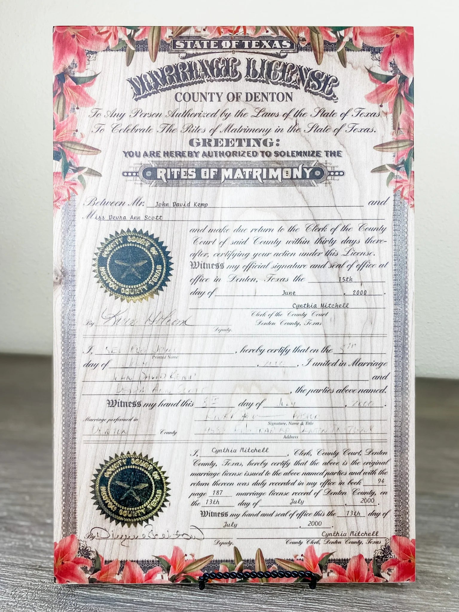 Marriage Certificates on Wood