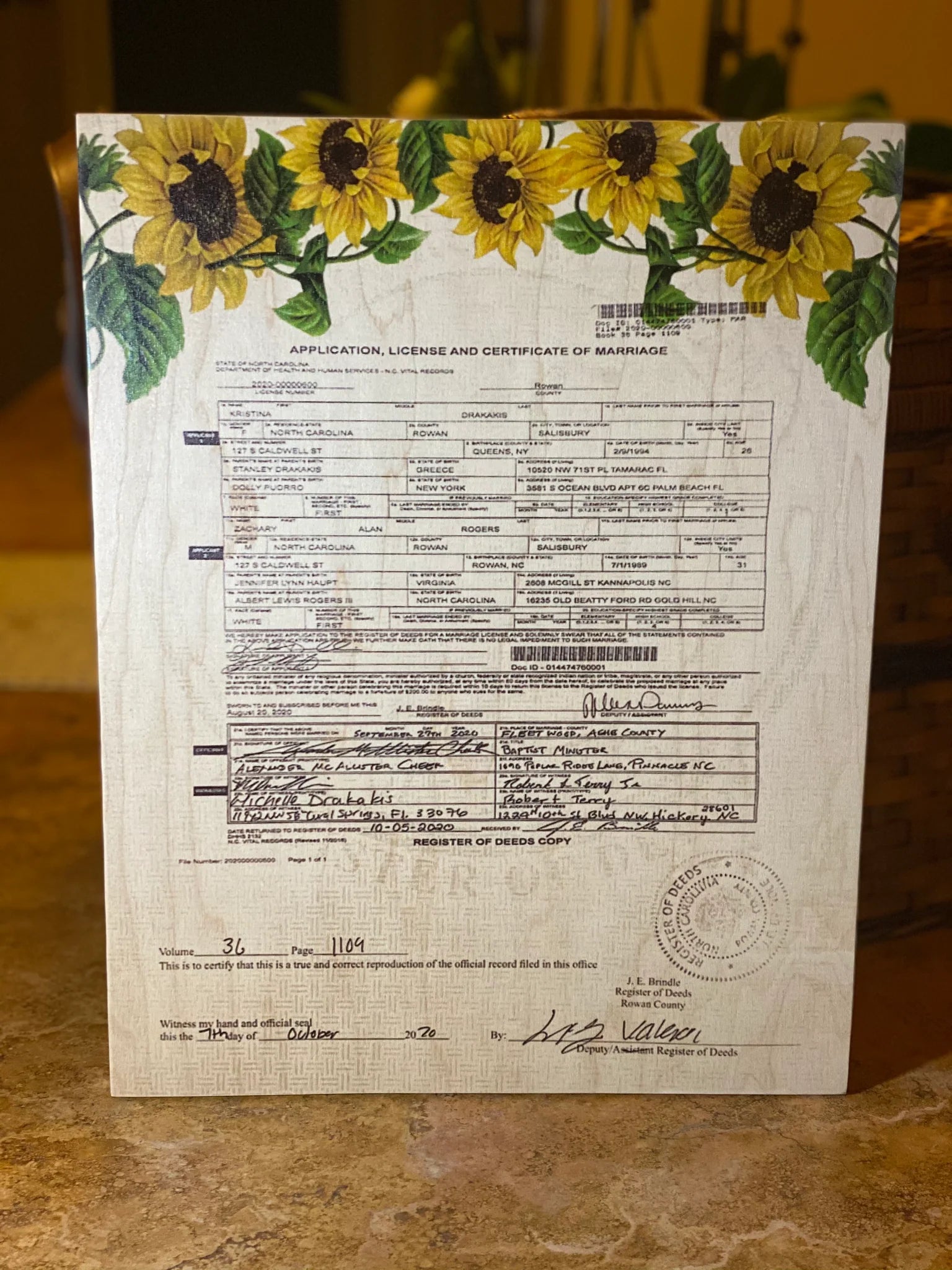 Marriage Certificates on Wood