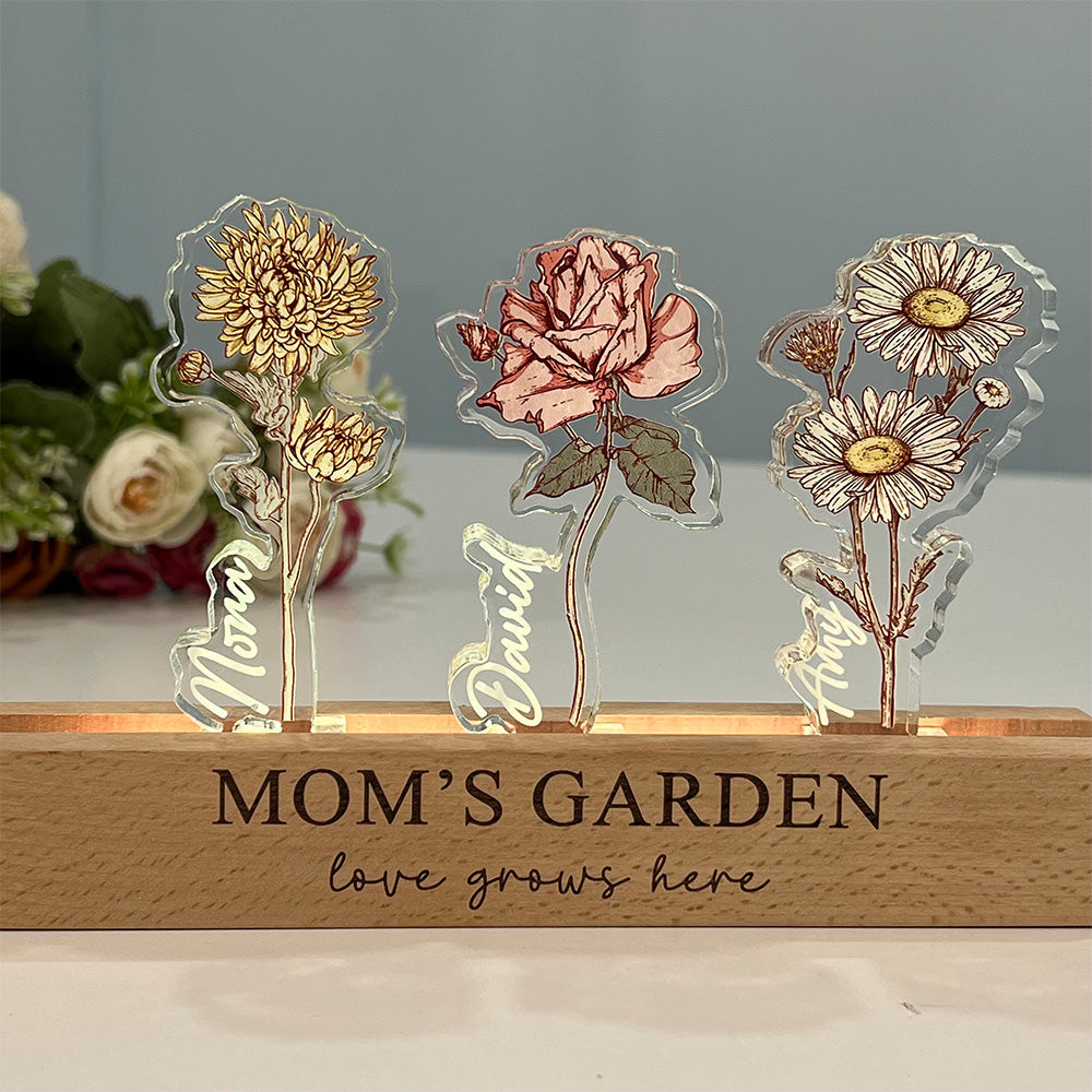 50%OFF✨Custom Birth Flower 3D Crystal Acrylic LED Light With Children's Names