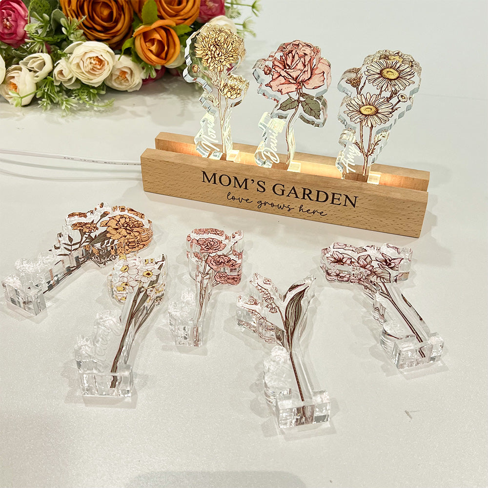 50%OFF✨Custom Birth Flower 3D Crystal Acrylic LED Light With Children's Names