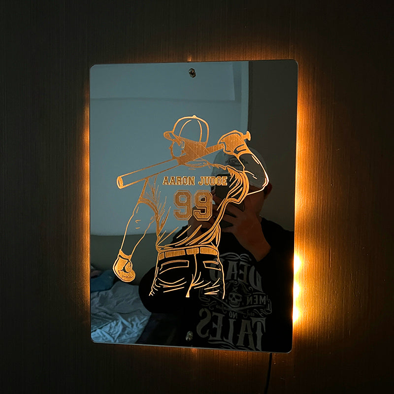 Personalized LED Cool Mirror Lights for Baseball Fans