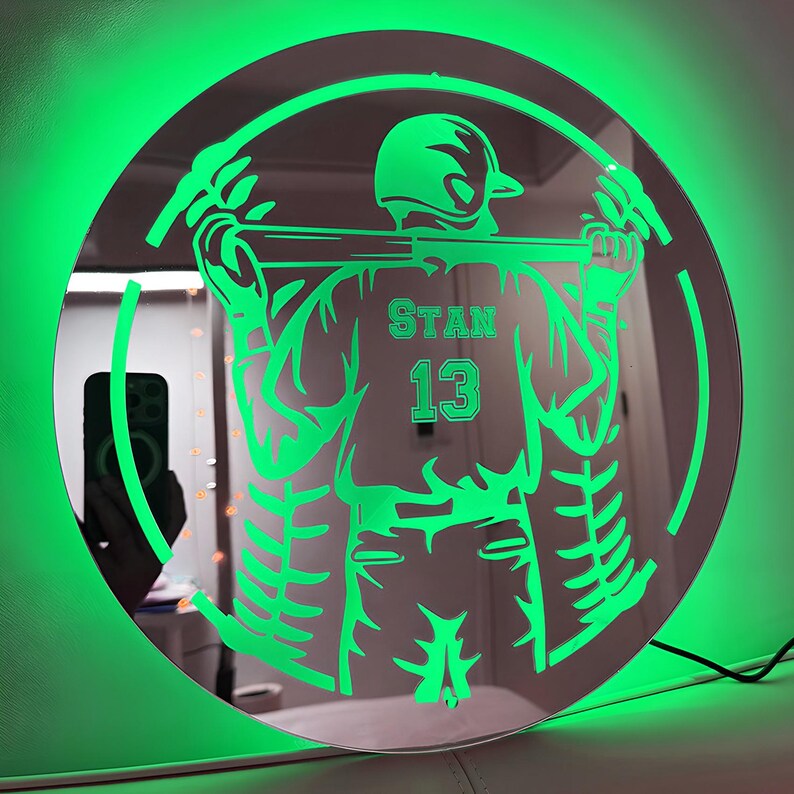 Personalized LED Cool Mirror Lights For Baseball Fans