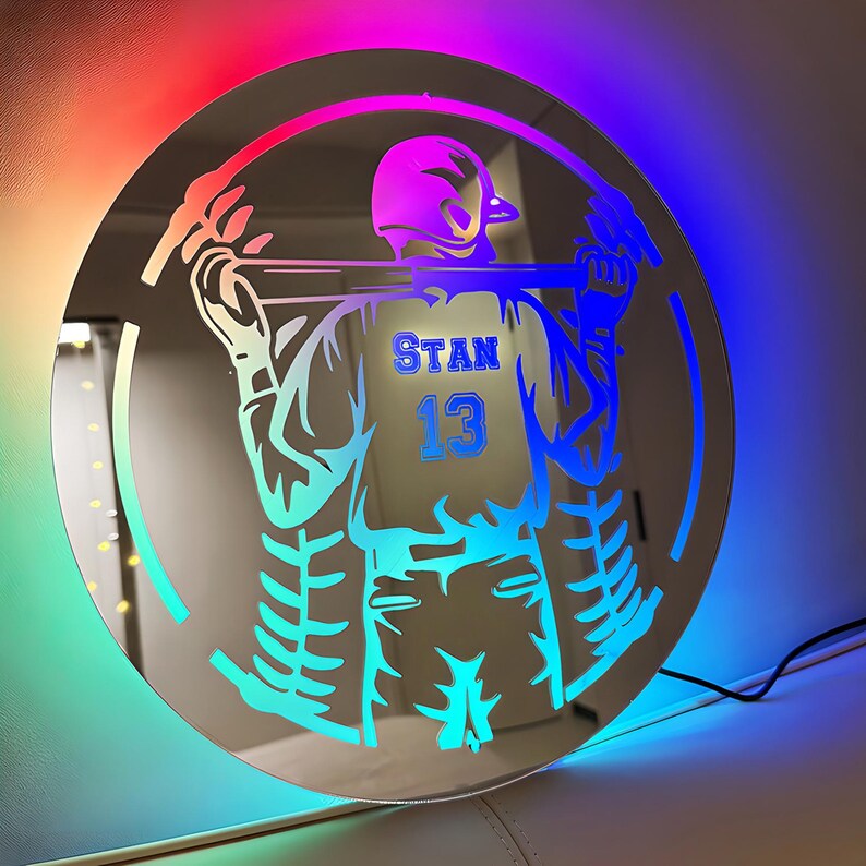 Personalized LED Cool Mirror Lights For Baseball Fans