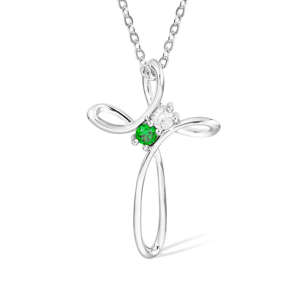 Personalised Birthstone Cross Pendant Necklace