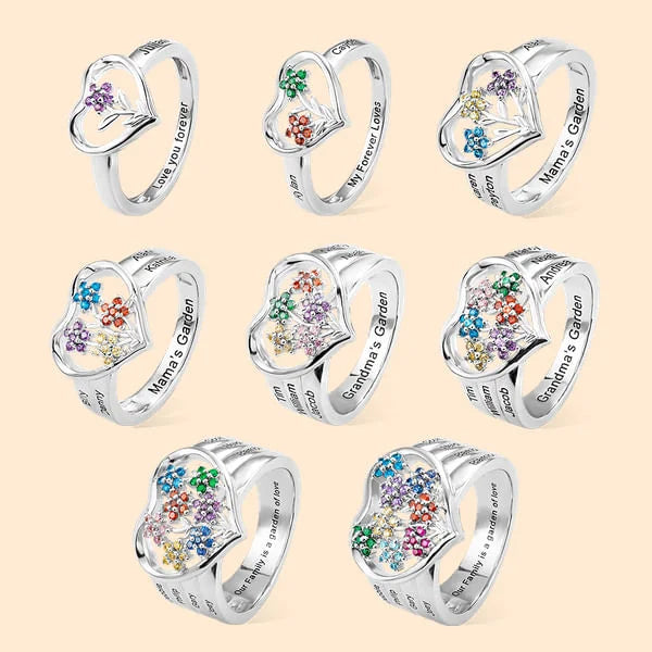 Personalized Grandma's Garden Birthstone Flower Family Ring
