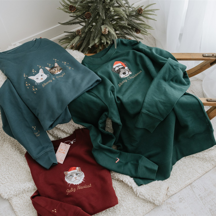 Christmas Custom Embroidered Sweatshirt With Pet Portrait