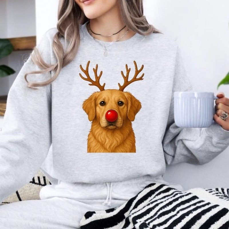 Custom Pet Reindeer Christmas Apparel - Personalized Dog/Cat Festive Sweatshirt & Hoodie