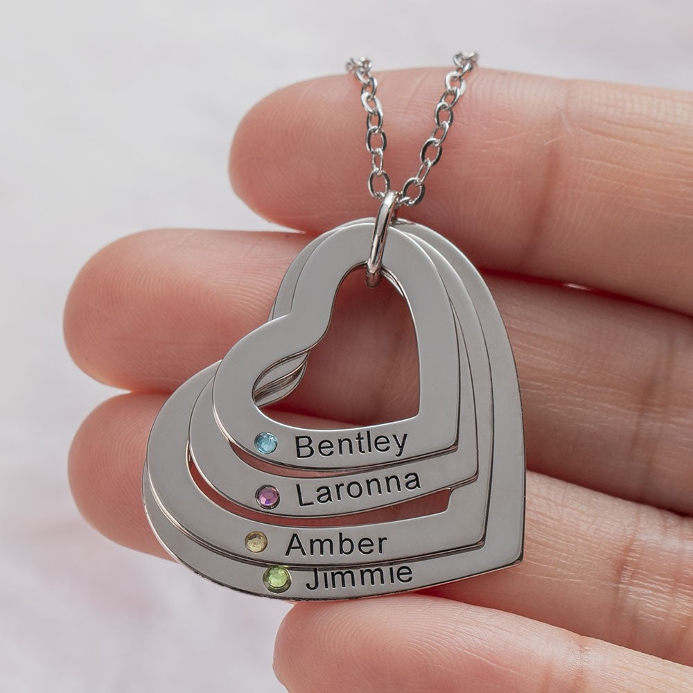 Personalized Heart Necklace With Names and Birthstones