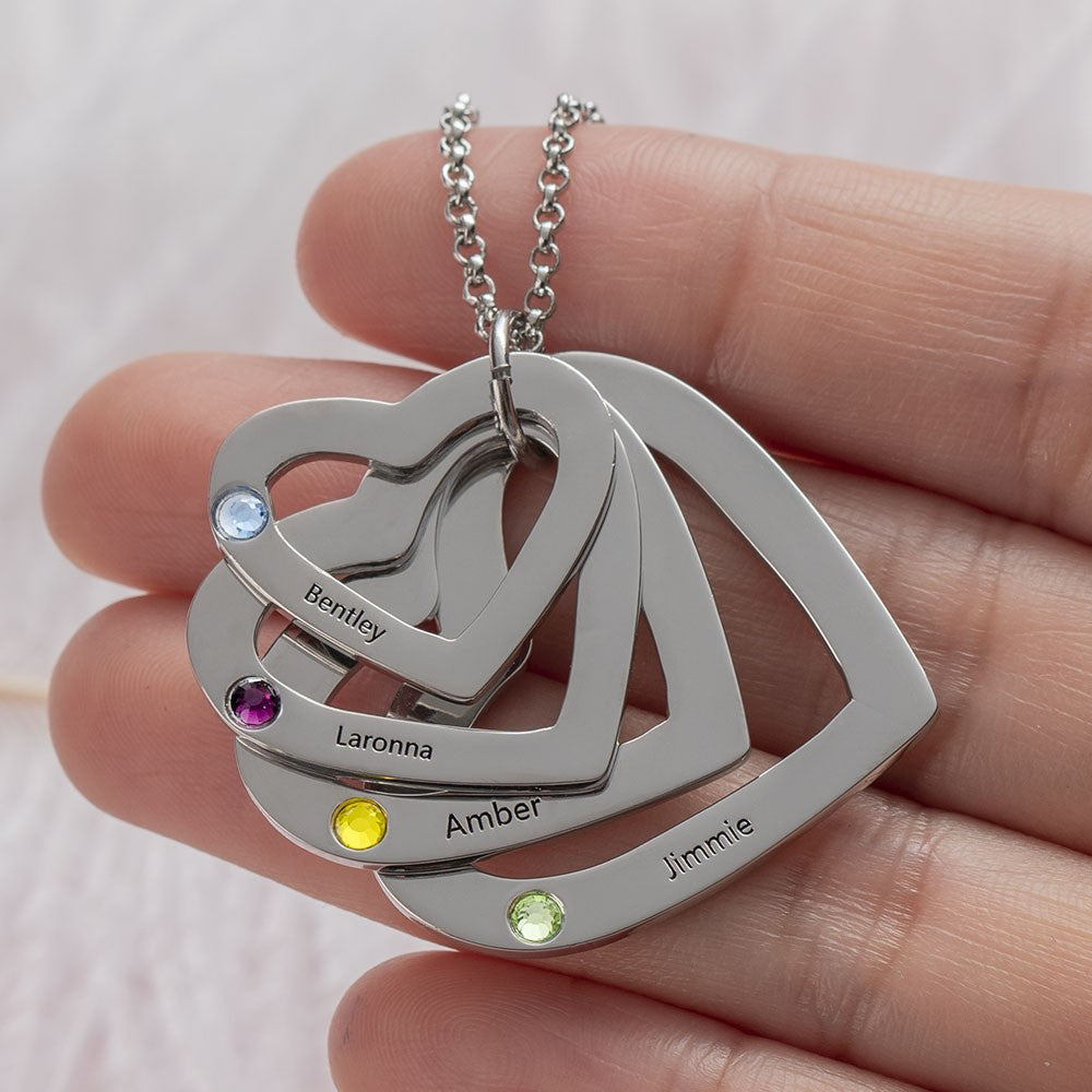 Personalized Heart Necklace With Names and Birthstones