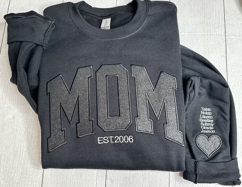 Custom Embroidered Glitter Vinyl Sweatshirt-Gift For Mom & Dad