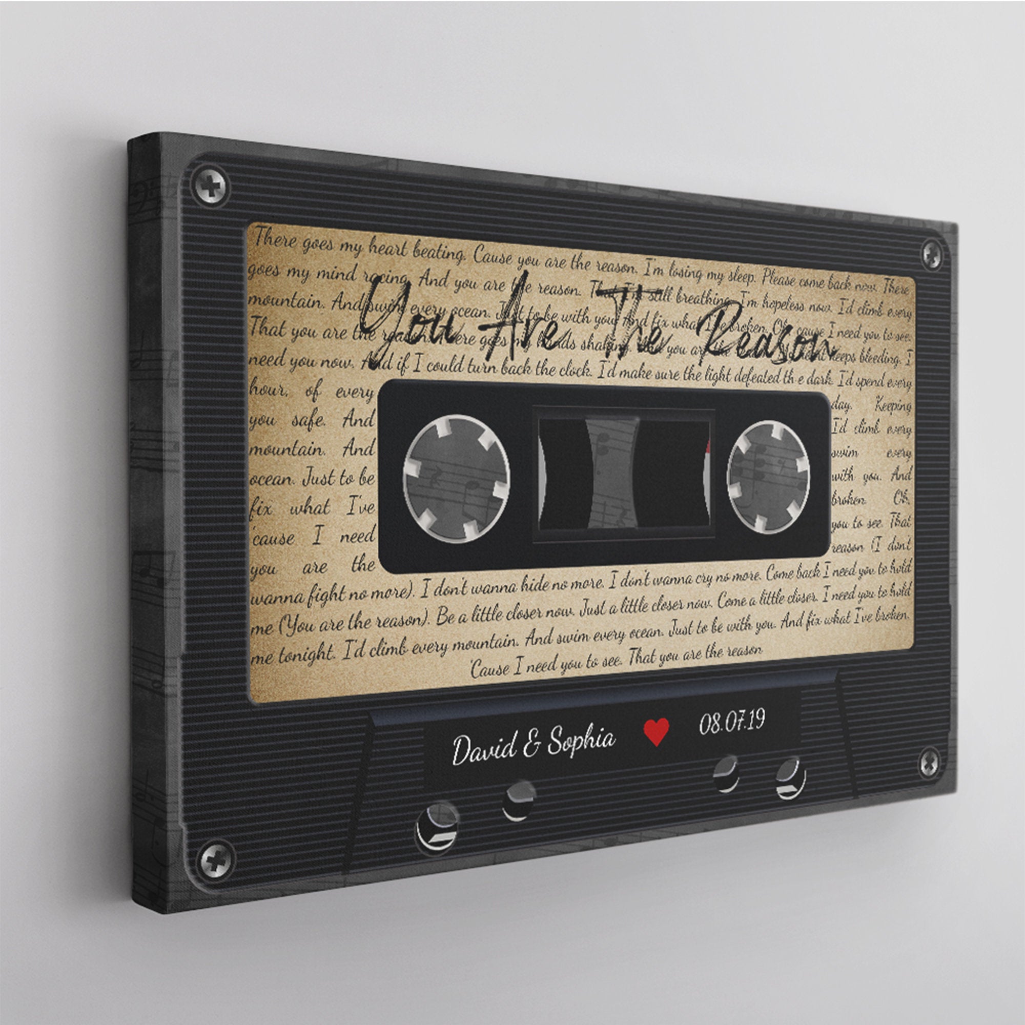 Custom Song Lyrics Cassette Tape Canvas with NFC Wall Art