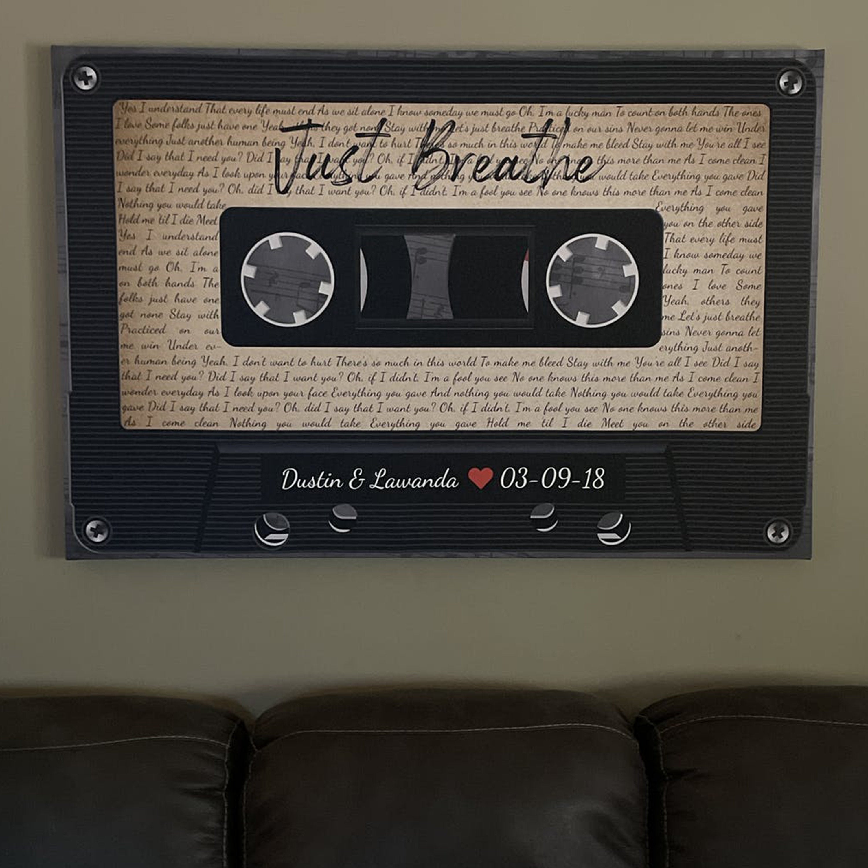 Custom Song Lyrics Cassette Tape Canvas with NFC Wall Art