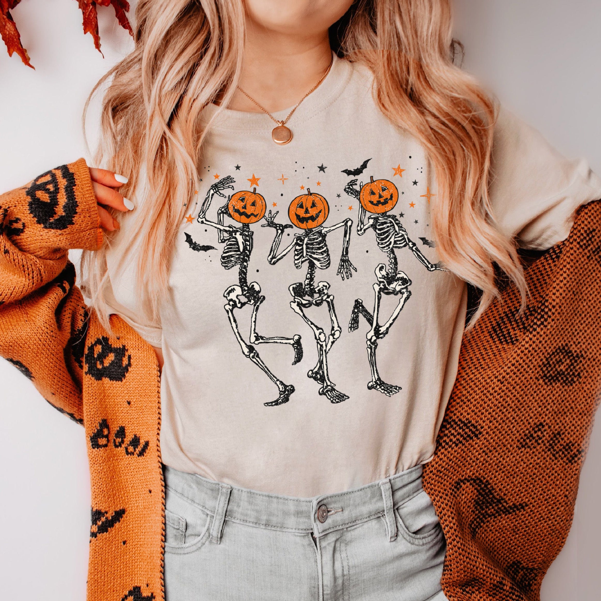 Skeleton Halloween Shirt, Pumpkin Halloween Sweatshirt